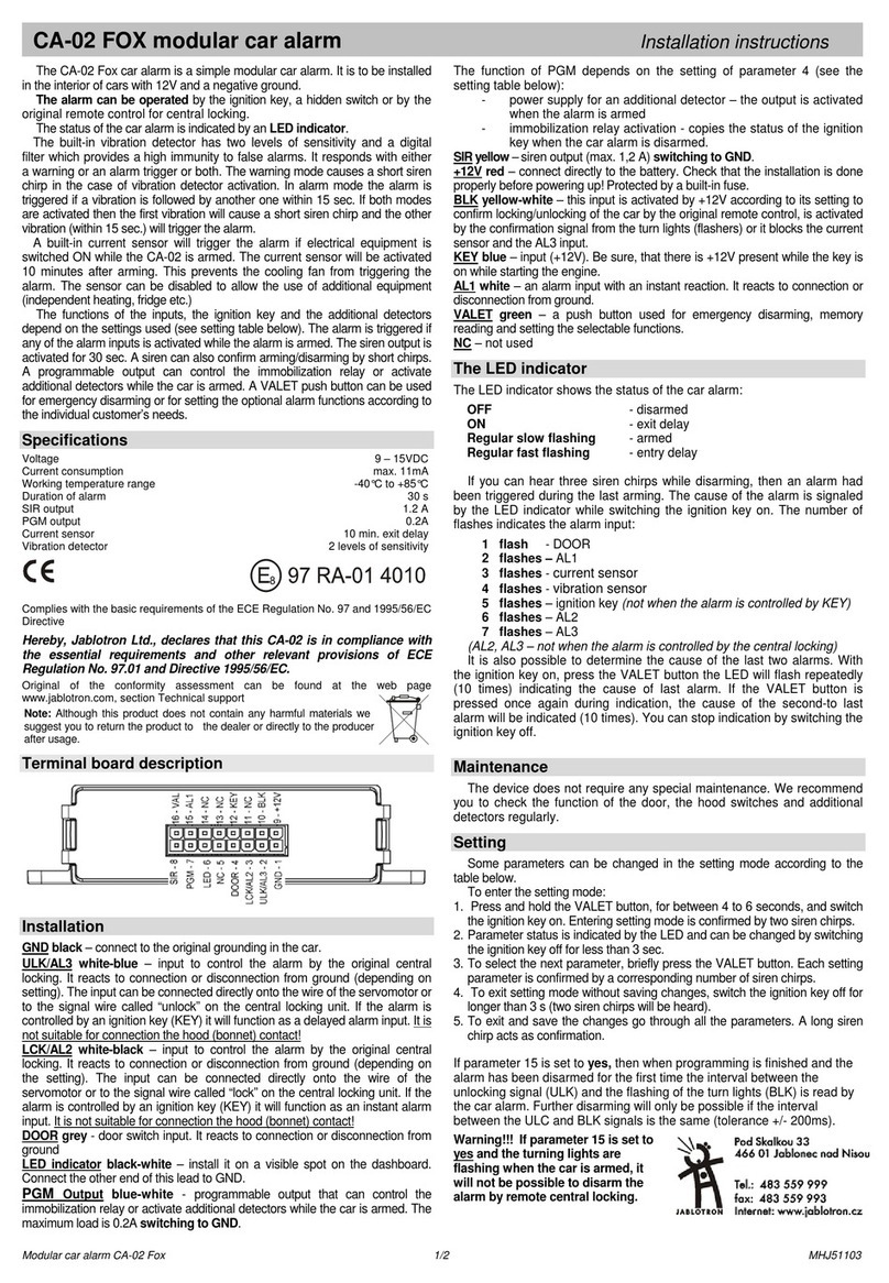 jablotron CA-02 Fox installation instructions