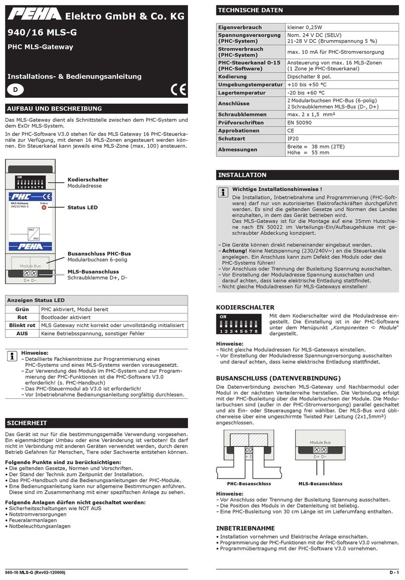 PEHA 940/16 MLS-G Installation and operating instructions