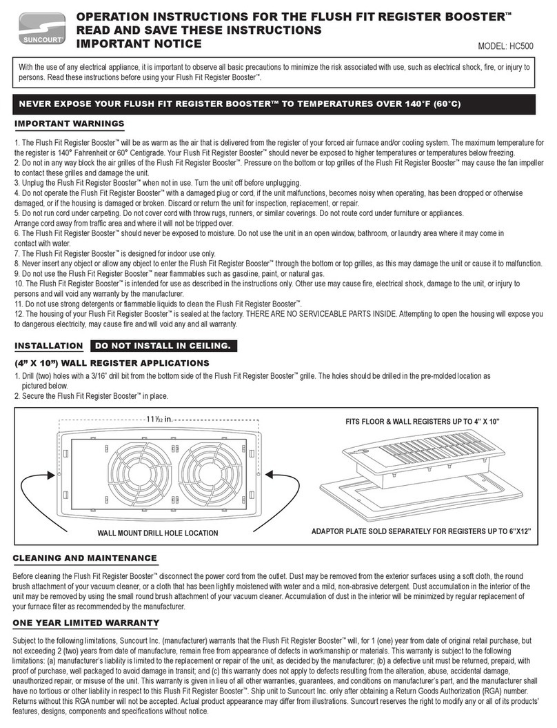 Suncourt Flush Fit Register Booster HC500 operating instructions