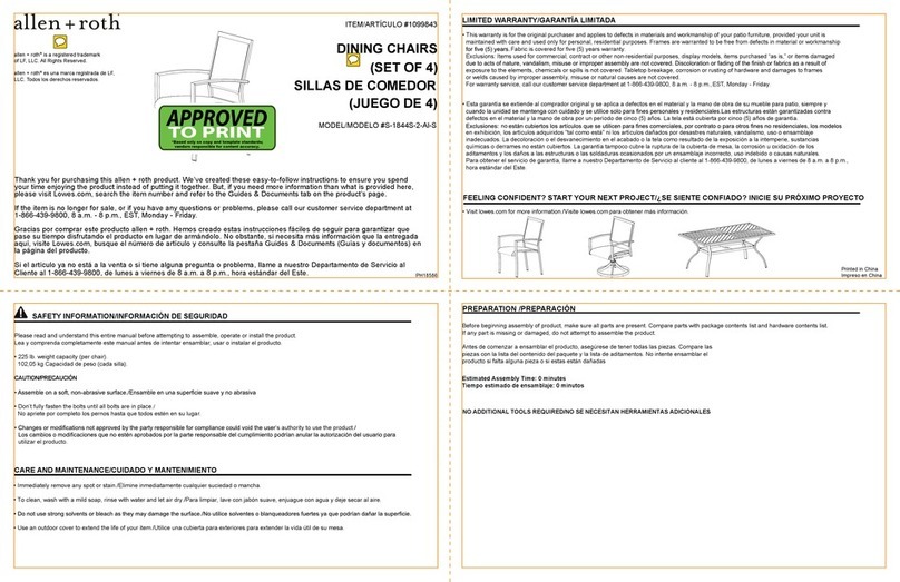 Allen + Roth DINING CHAIRS SET OF 4 User manual Allen + Roth DINING CHAIRS SET OF 4 User manual