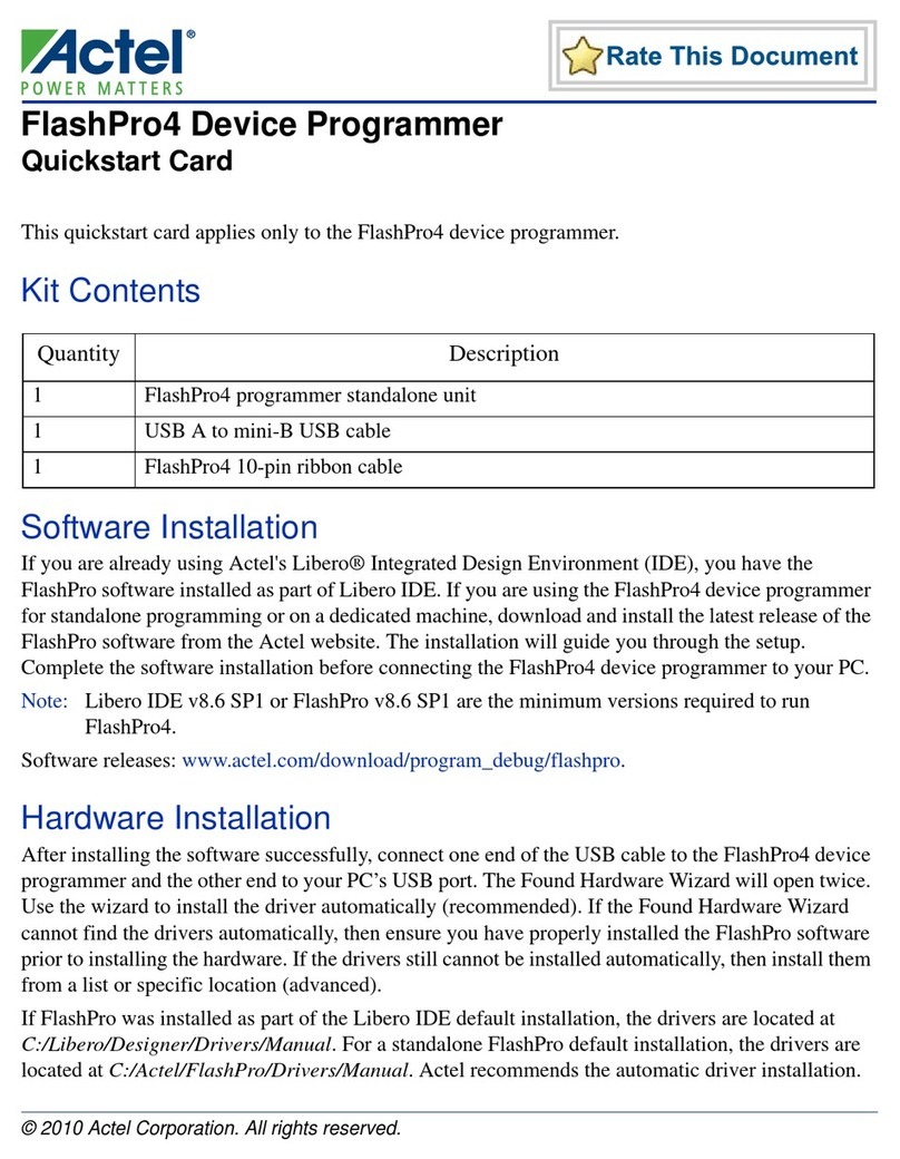 Actel FlashPro4 Quick start card