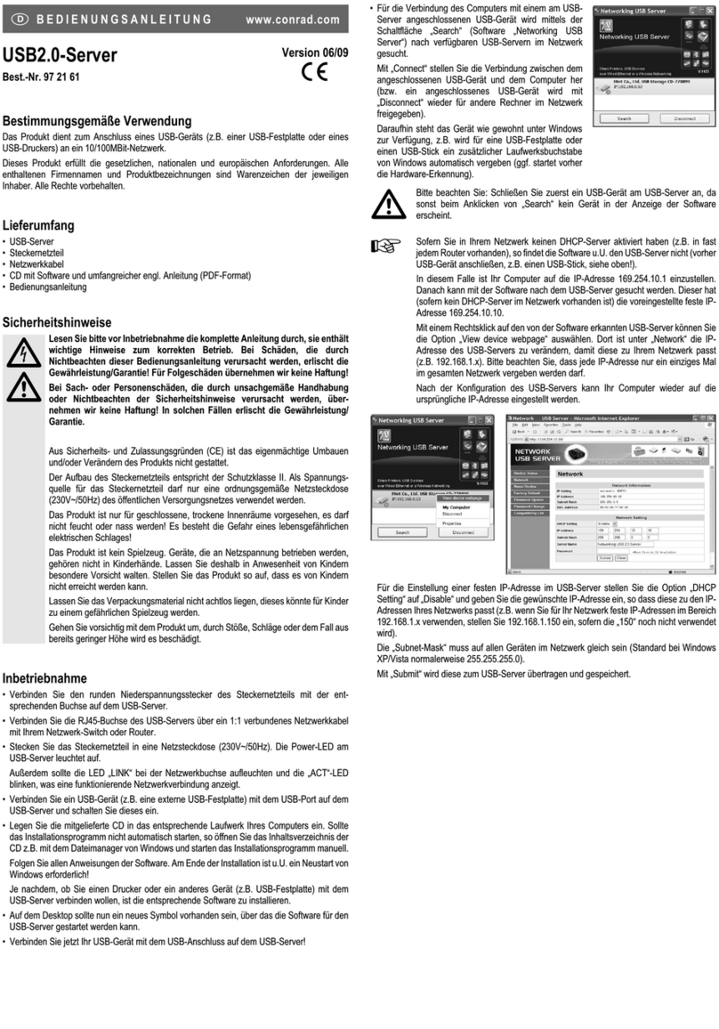 Conrad 97 21 61 User manual
