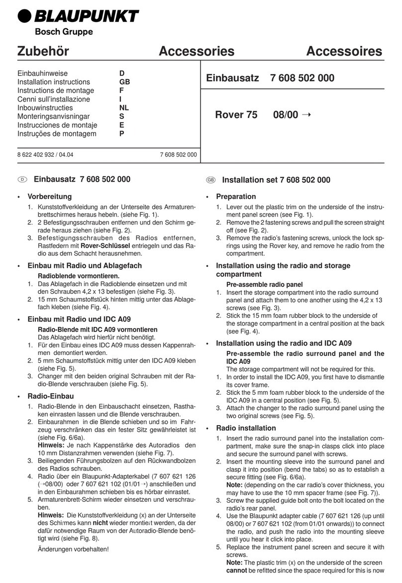 Blaupunkt 7 608 502 000 installation instructions