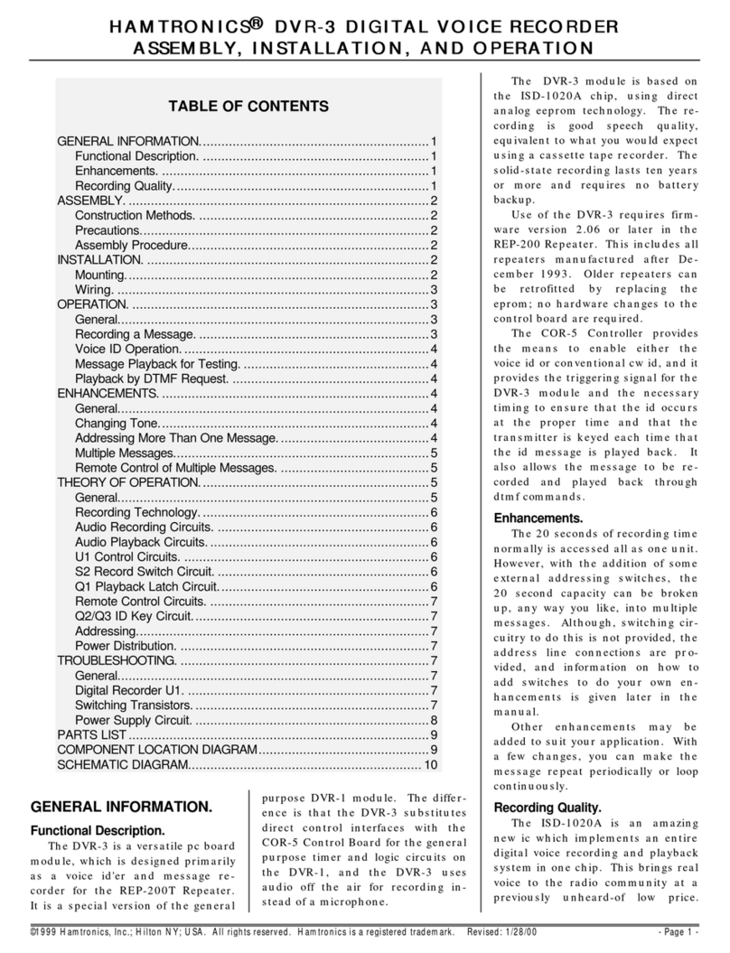 HAMTRONICS DVR-3 Assembly, installation and operation instructions HAMTRONICS DVR-3 Assembly, installation and operation instructions