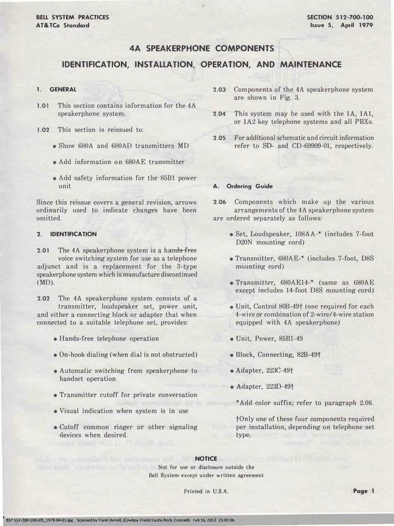 Bell System Practices 4A SPEAKERPHONE Owner's manual