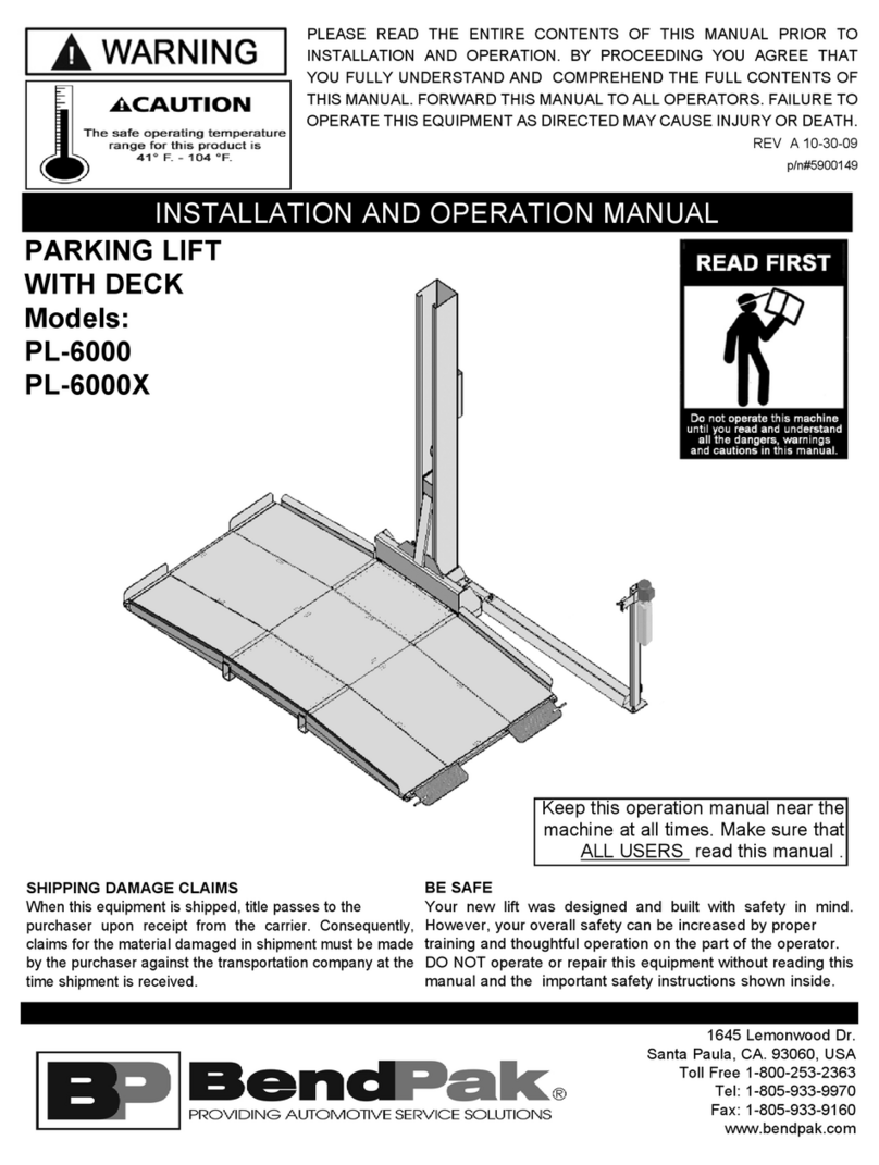 Bend-Pak PL-6000 Installation and operation manual