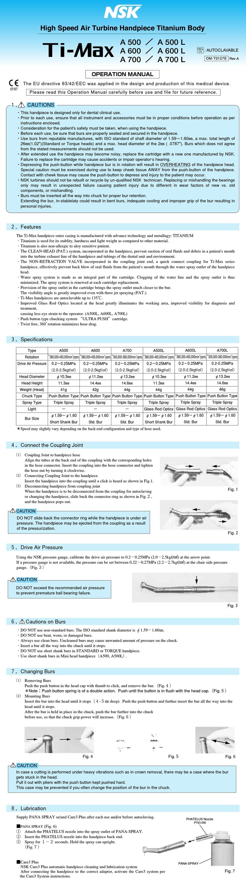 NSK Ti-Max A 500 User manual