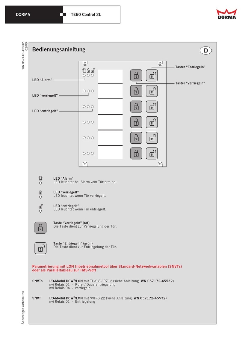 Dorma TE60 Control 2L operating instructions