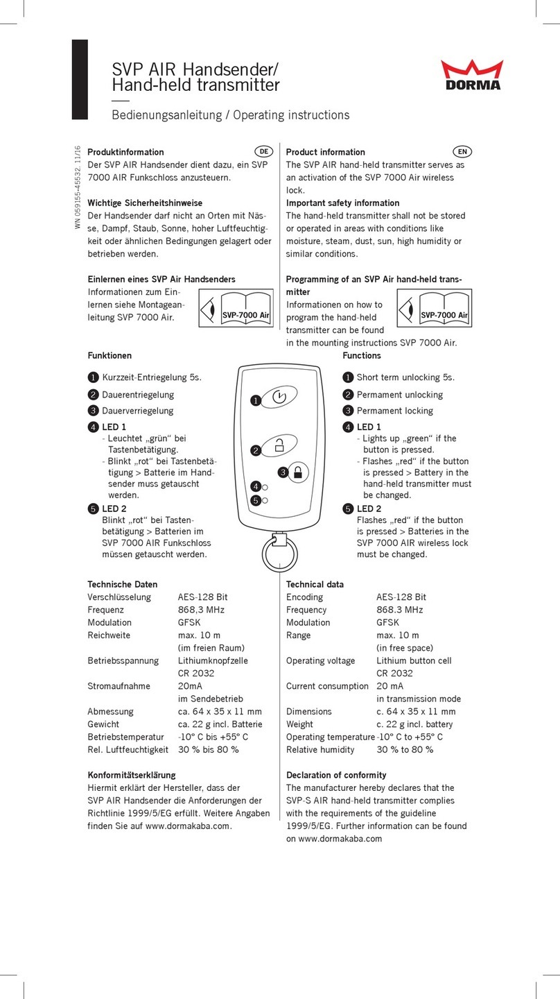 Dorma SVP AIR operating instructions