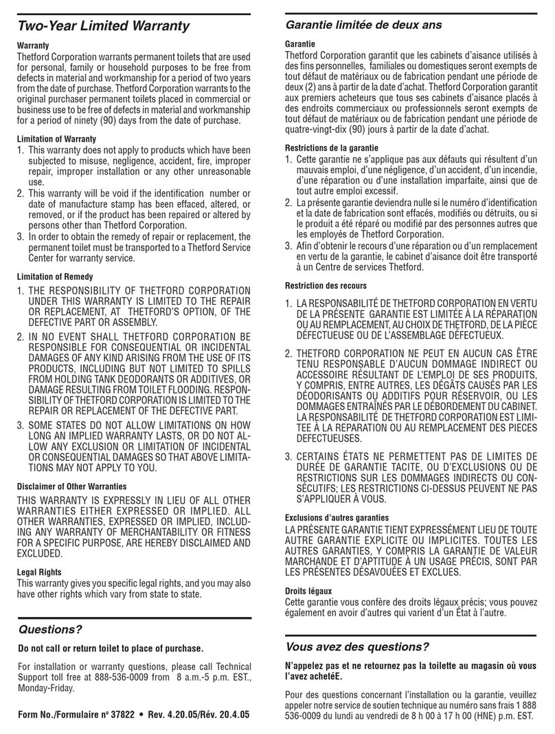 Thetford Wilcox Crittenden Headmate 1460 User manual