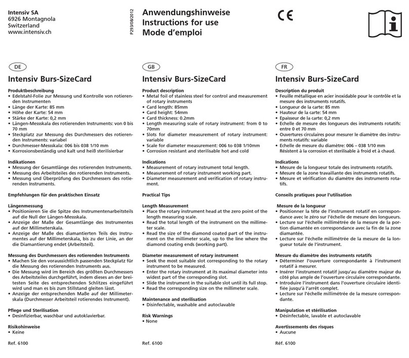 Intensiv Burs-SizeCard Instructions for use