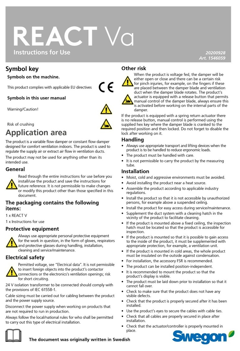 Swegon REACT Va Instructions for use