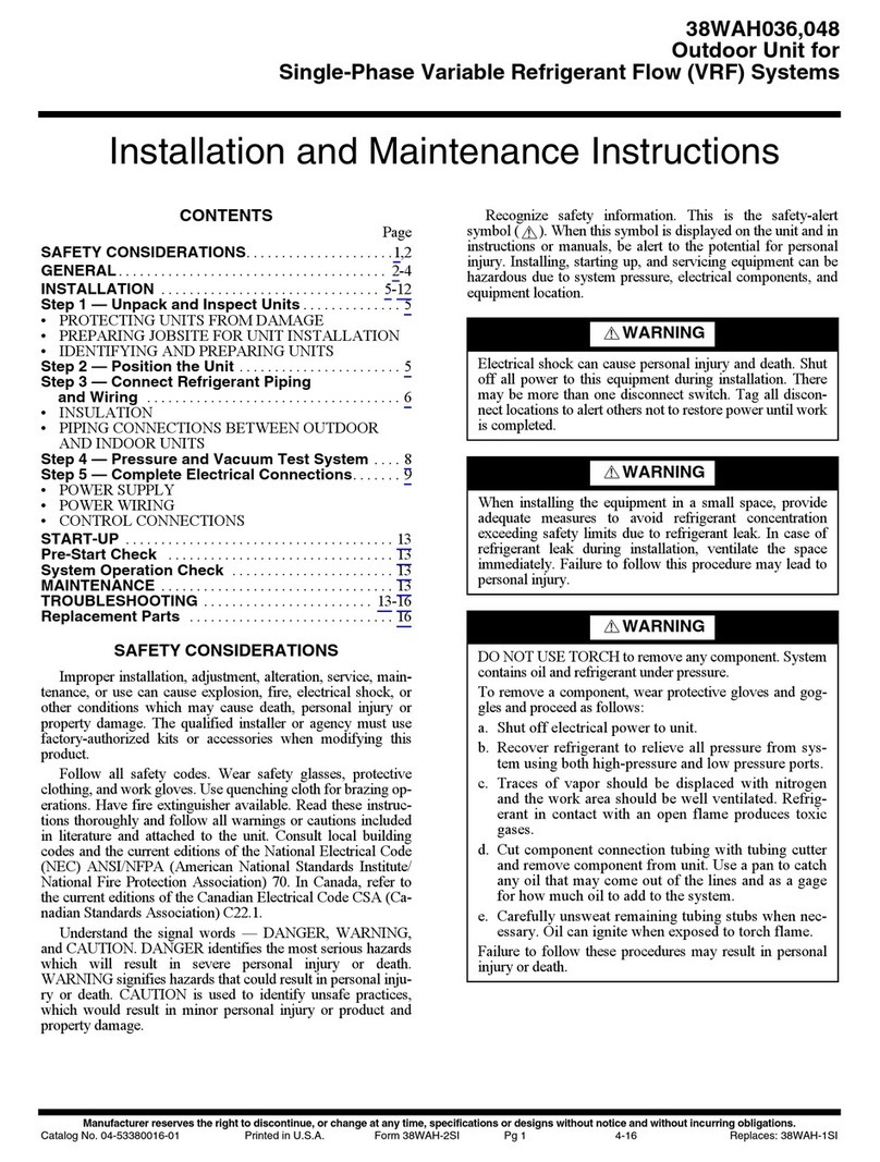 Carrier 38WAH036 Installation and maintenance instructions Carrier 38WAH036 Installation and maintenance instructions