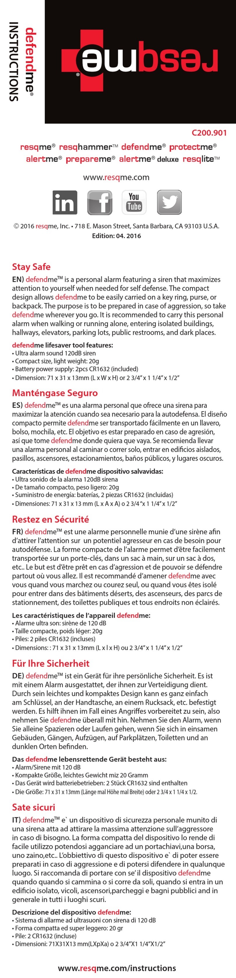resqme defendme instructions
