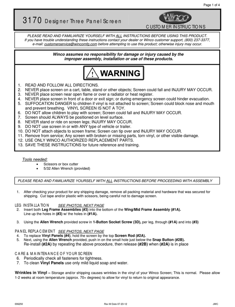 Winco 3170 CUSTOMER INSTRUCTIONS