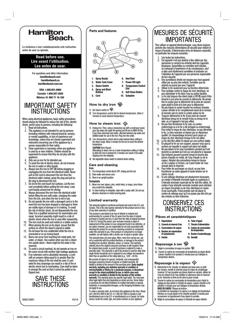 Hamilton Beach QuickGlide 14353 Instruction sheet