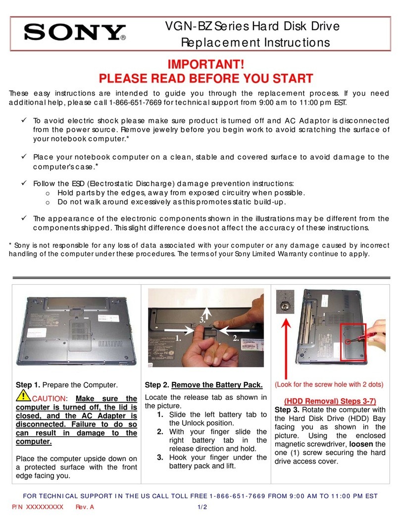 Sony VGN-BZ Series Replacement instructions