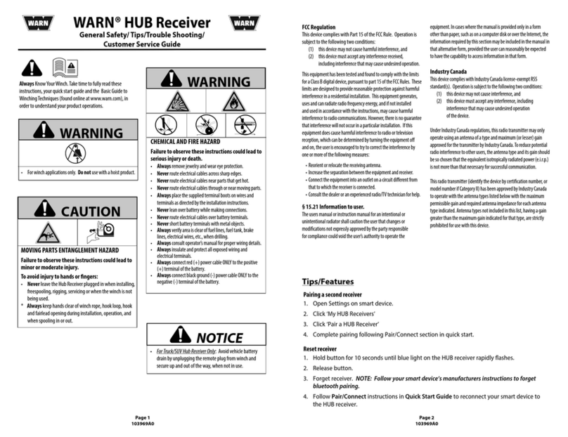 Warn HUB General Safety/ Tips/Trouble Shooting/ Customer Service Guide
