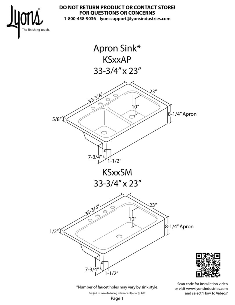 Lyons Apron Sink KS AP Series quick start guide