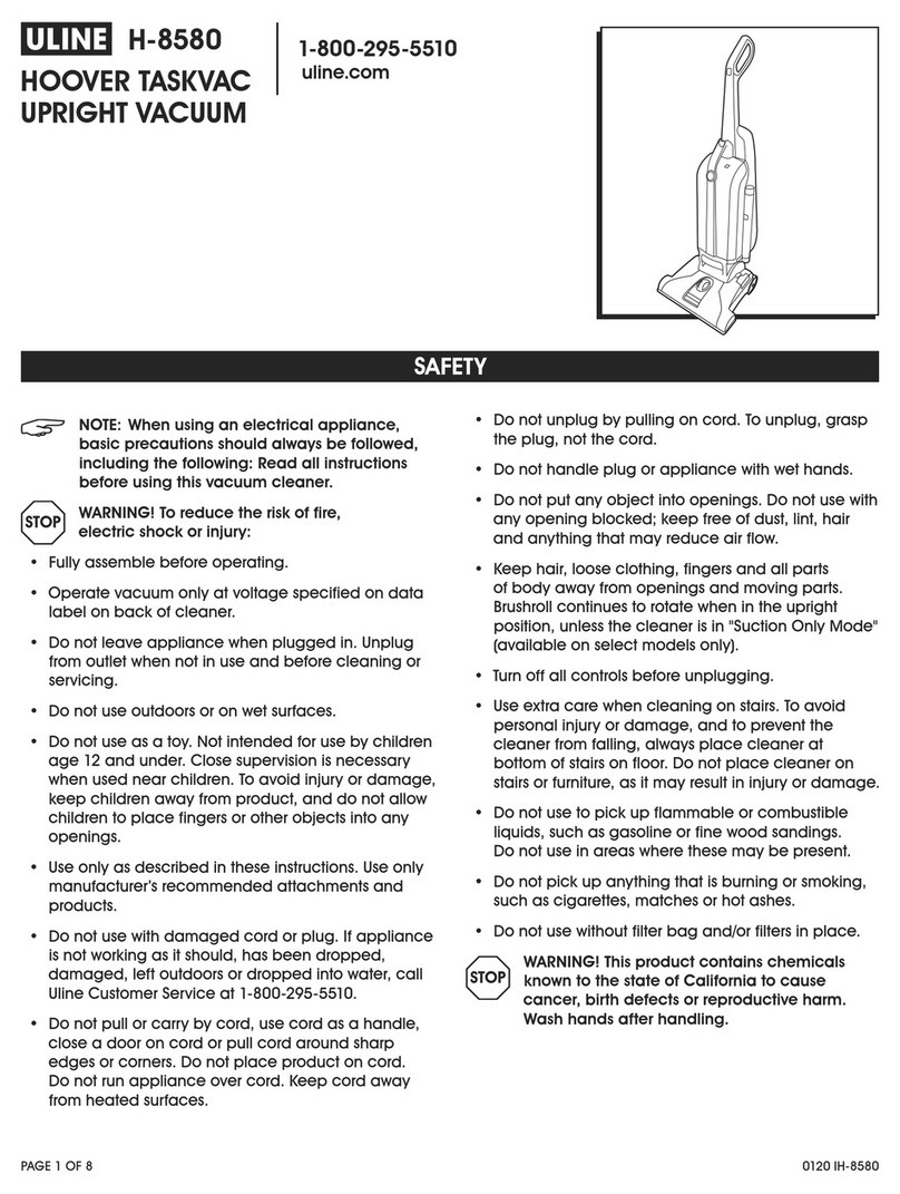 Hoover TASKVAC H-8580 quick start guide