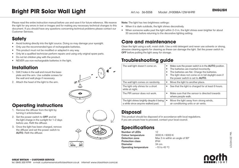 North Light JY-0088A-12W-W-PIR manual