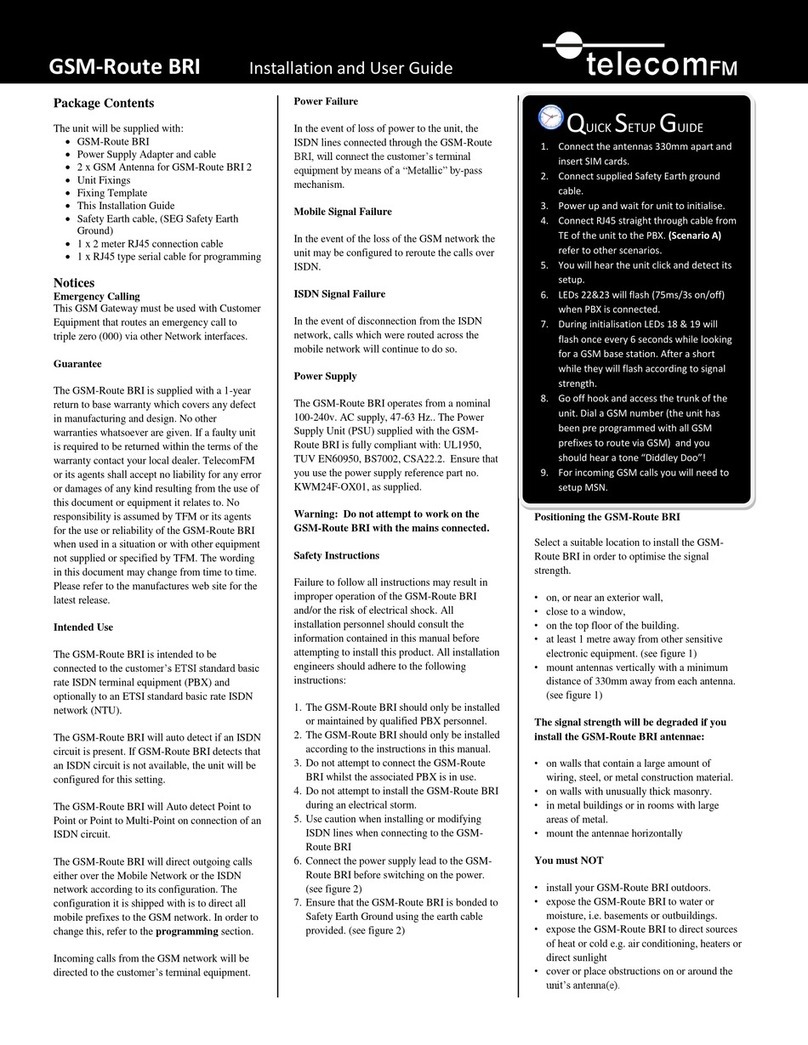 Telecom FM GSMRoute Bri Installation and user guide