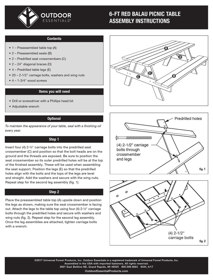 Outdoor Essentials Picnic Table 9334 Assembly instructions