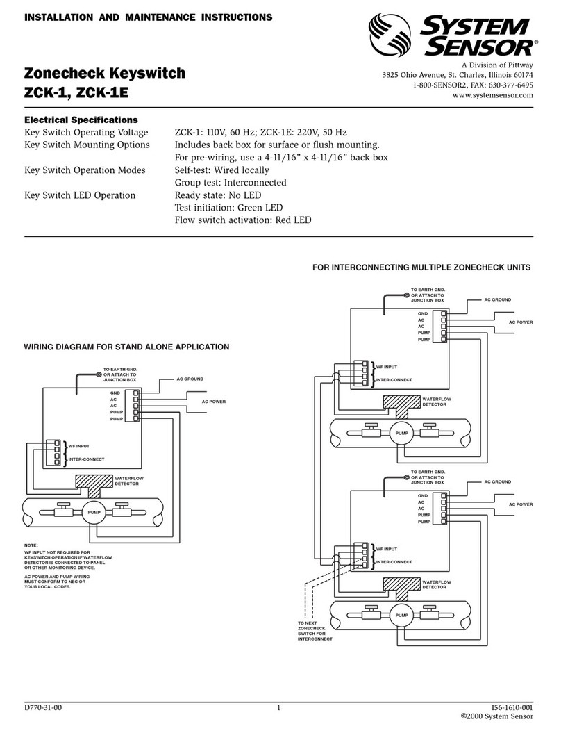 System Sensor Zonecheck Keyswitch ZCK-1 User manual