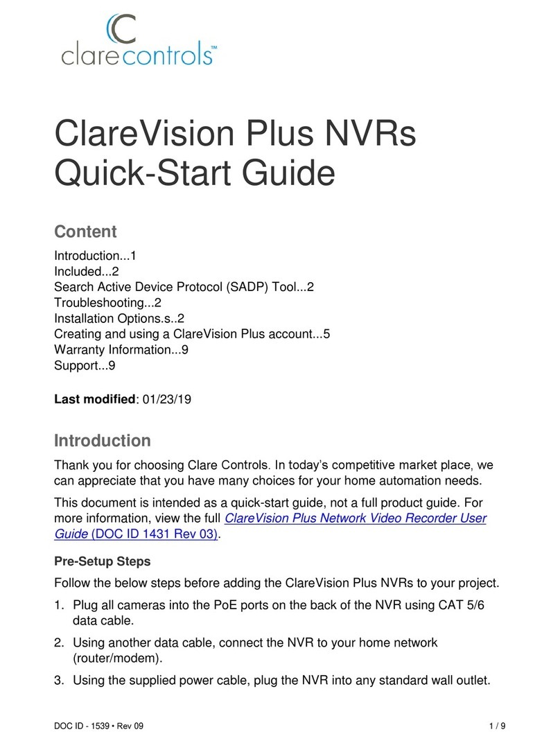Clare Controls ClareVision Plus quick start guide