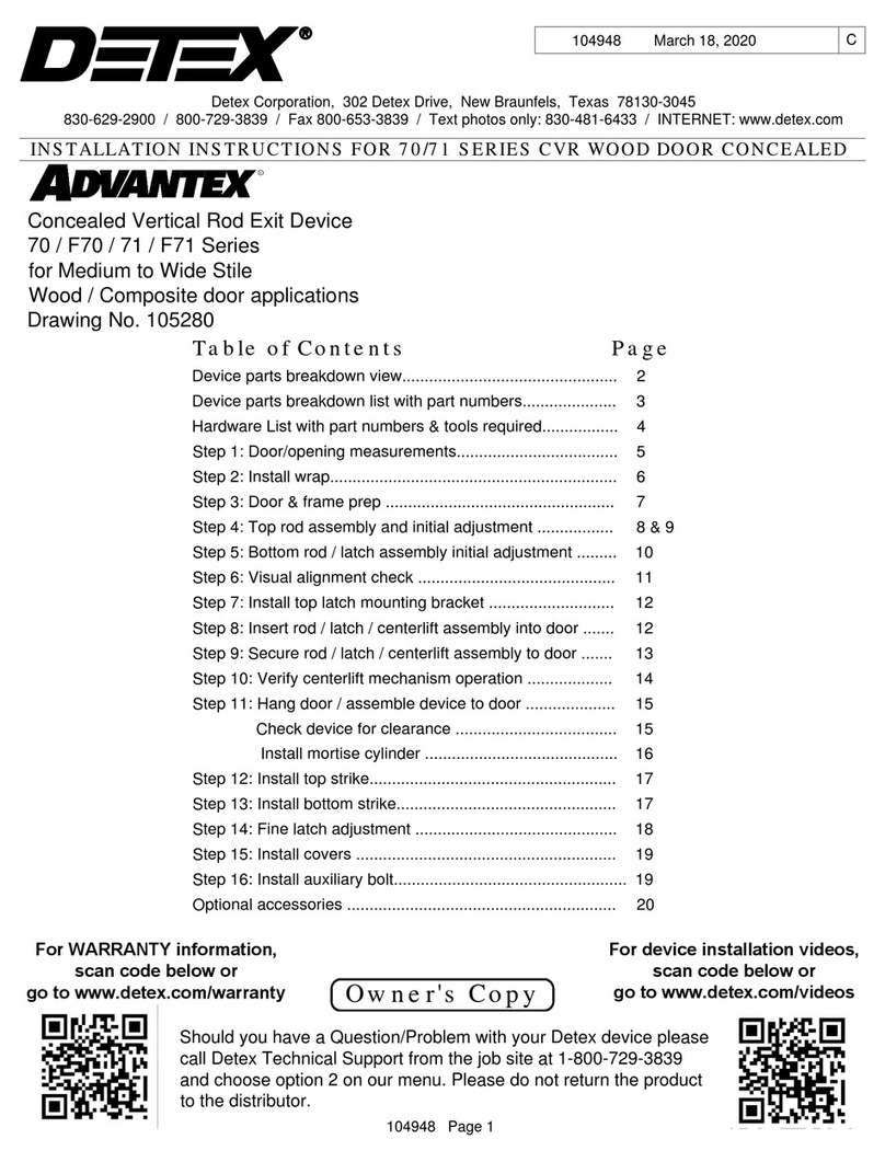 Detex ADVANTEX 70 Series installation instructions