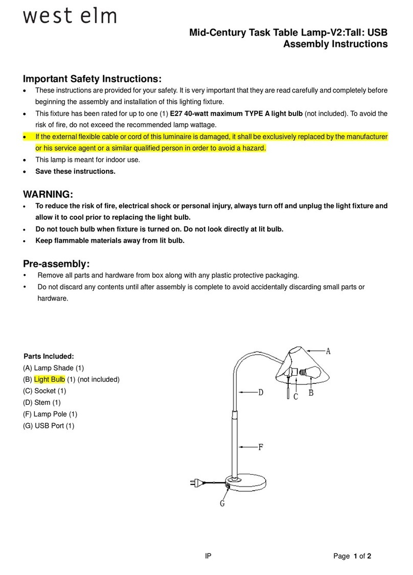 West Elm Mid-Century Task Table Lamp-V2:Tall: USB User manual West Elm Mid-Century Task Table Lamp-V2:Tall: USB User manual