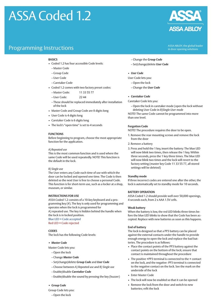 Assa Abloy ASSA Coded 1.2 Programming instructions