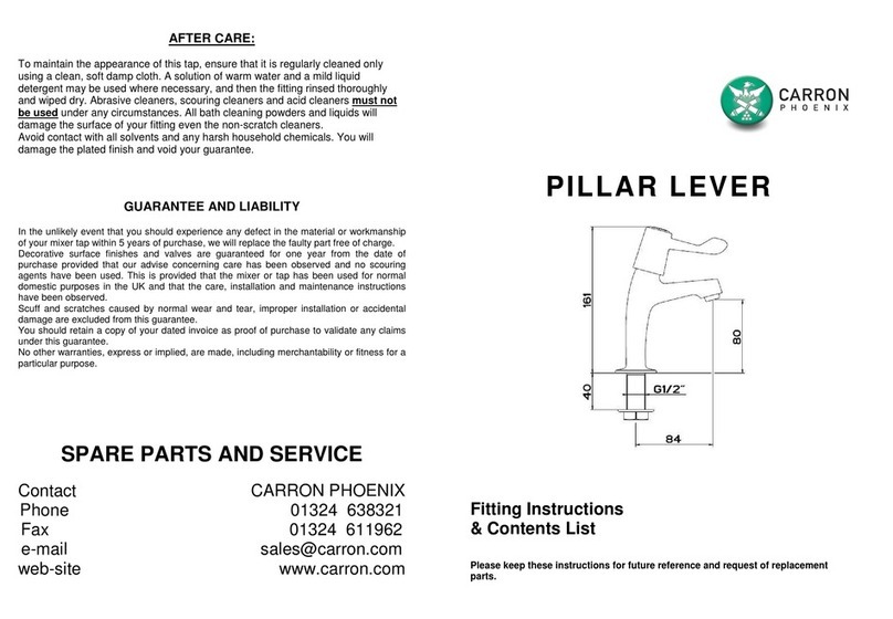 Carron Phoenix PILLAR LEVER Fitting Instructions & Contents List Carron Phoenix PILLAR LEVER Fitting Instructions & Contents List