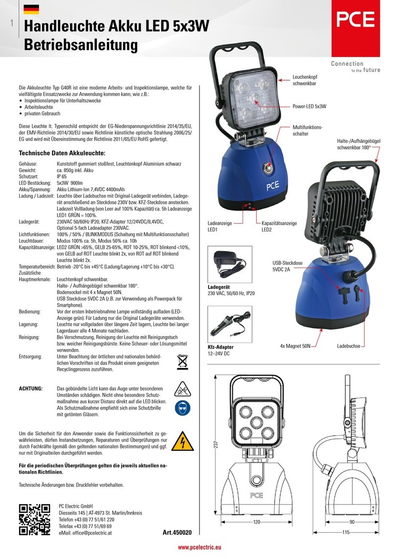 PCE Health and Fitness Handlamp Akku LED 5x3W Operation manual PCE Health and Fitness Handlamp Akku LED 5x3W Operation manual