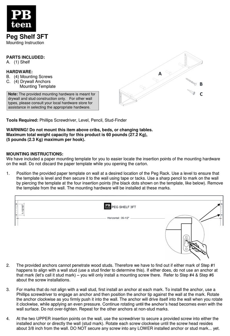PB TEEN Peg Shelf 3FT User guide PB TEEN Peg Shelf 3FT User guide
