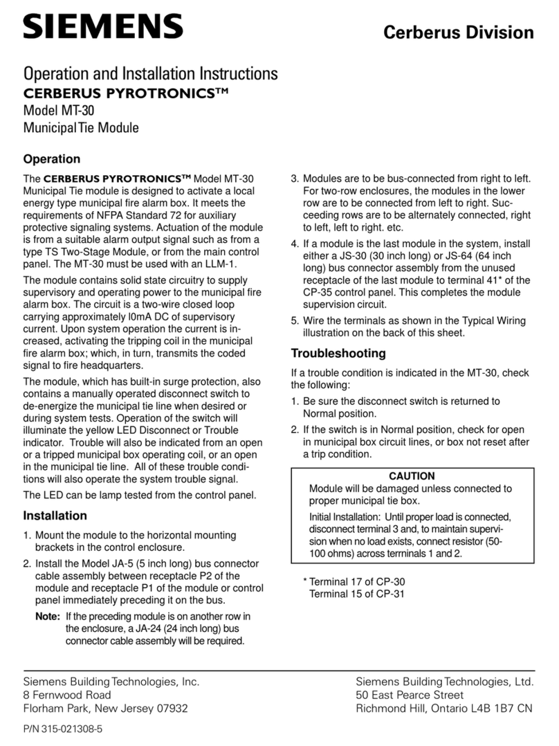 Siemens Cerberus Pyrotronics MT-30 Operation and installation instructions