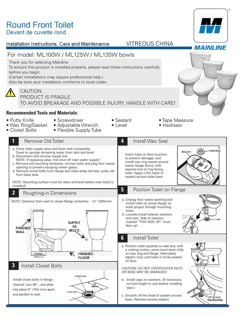 MAINLINE ML100W INSTALLATION INSTRUCTIONS CARE AND MAINTENANCE