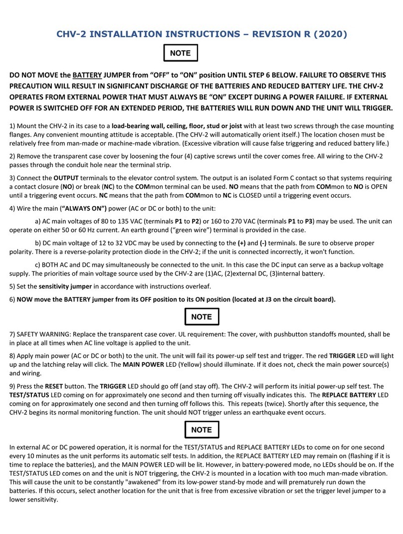 SEISMIC SWITCH CHV-2 installation instructions