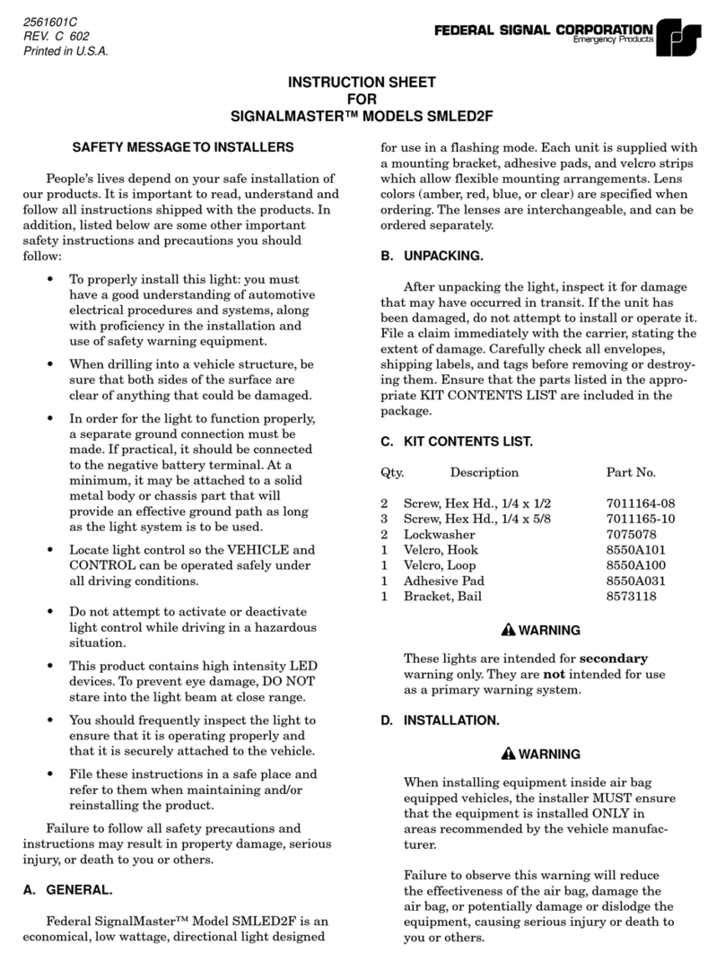 Federal Signal Corporation SIGNALMASTER SMLED2F instruction sheet Federal Signal Corporation SIGNALMASTER SMLED2F instruction sheet
