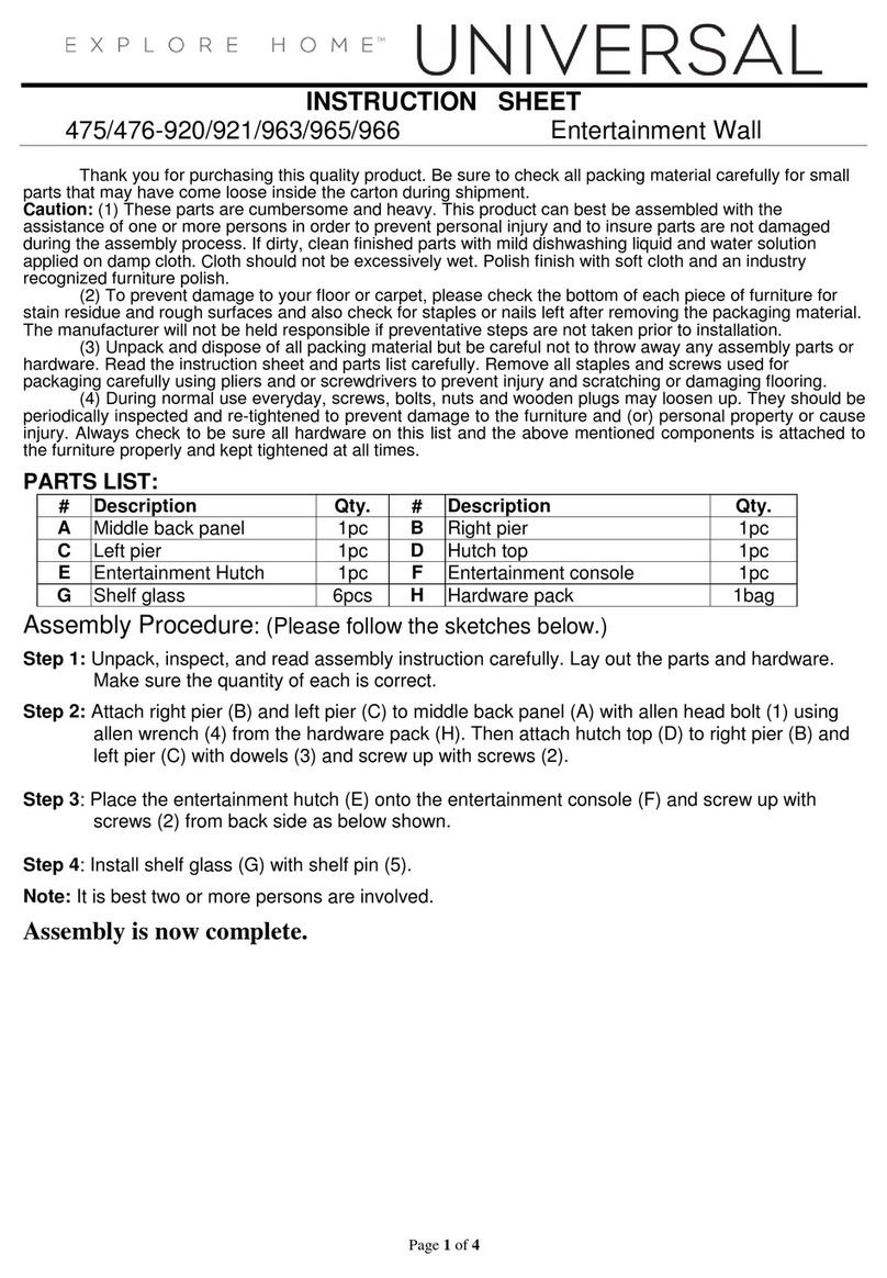 Universal Furniture EXPLORE HOME 475-920 instruction sheet Universal Furniture EXPLORE HOME 475-920 instruction sheet