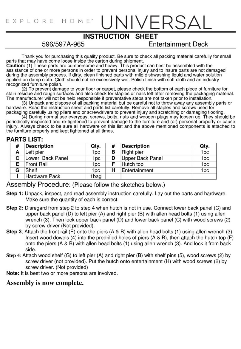 Universal Furniture EXPLORE HOME 596A-965 instruction sheet Universal Furniture EXPLORE HOME 596A-965 instruction sheet