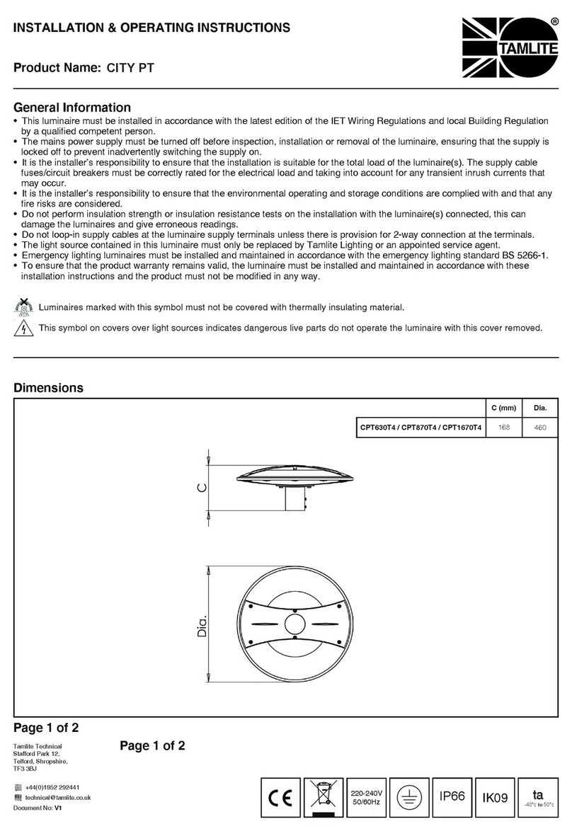 Tamlite CITY PT Series Installation & operating instructions Tamlite CITY PT Series Installation & operating instructions