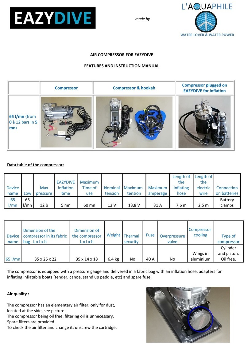 Aquaphile Eazydive Air compressor Features and instruction manual