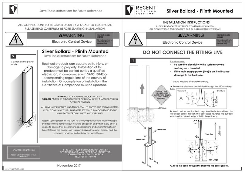 Regent Lighting Solutions Sliver Bollard installation instructions Regent Lighting Solutions Sliver Bollard installation instructions