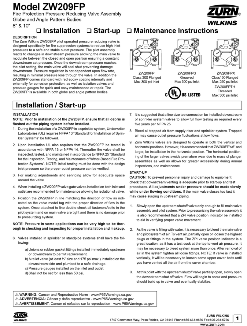 Zurn Wilkins ZW209FP Installation, Start-up, Maintenance Instructions