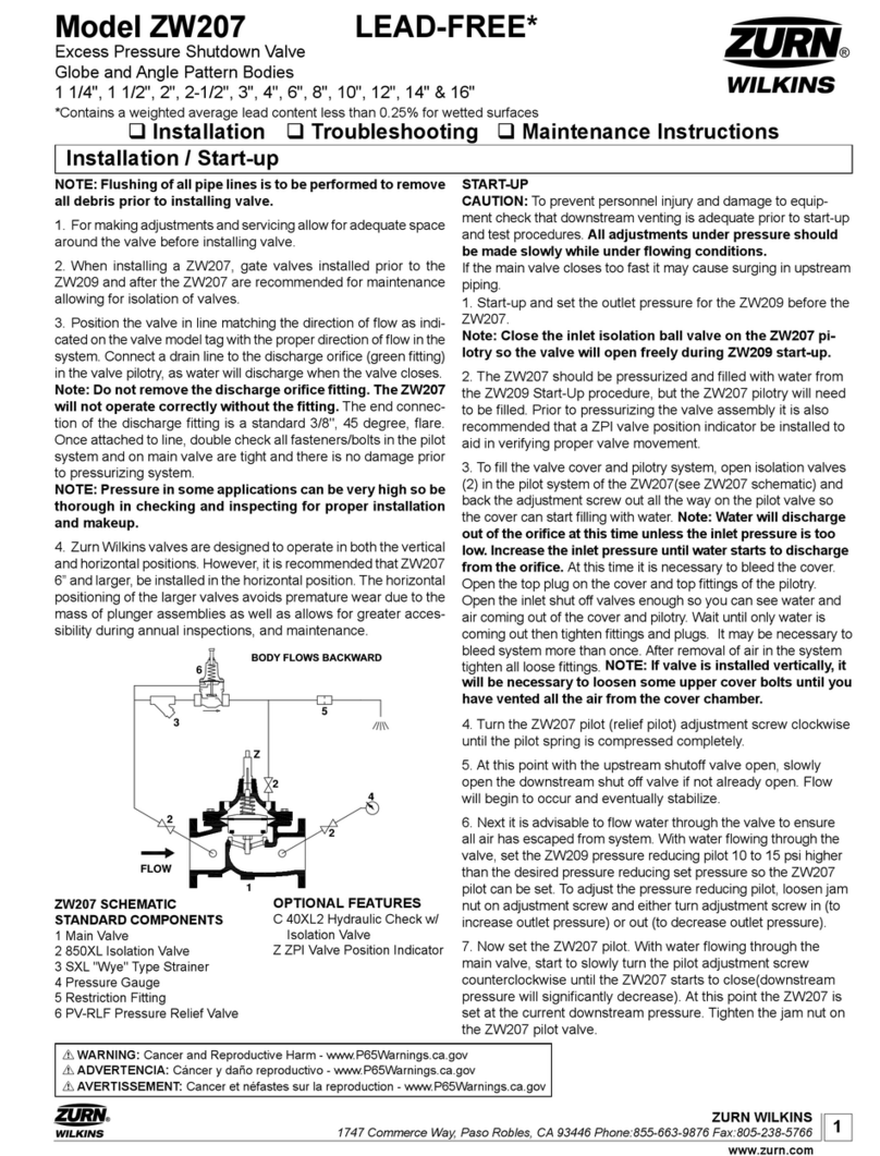 Zurn Wilkins ZW207 Installation, Troubleshooting, Maintenance Instructions