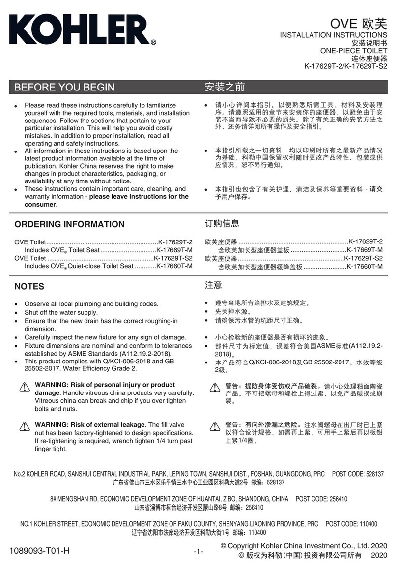 Kohler OVE K-17629T-2 installation instructions