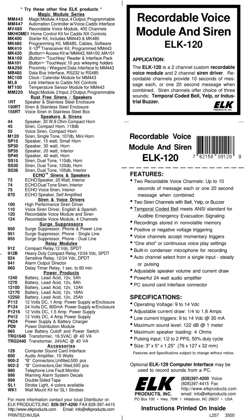 Elk Products ELK-120 instructions