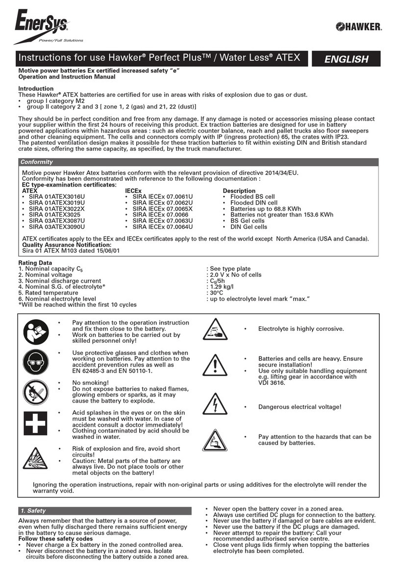 Hawker EnerSys Perfect Plus Water Less ATEX User manual