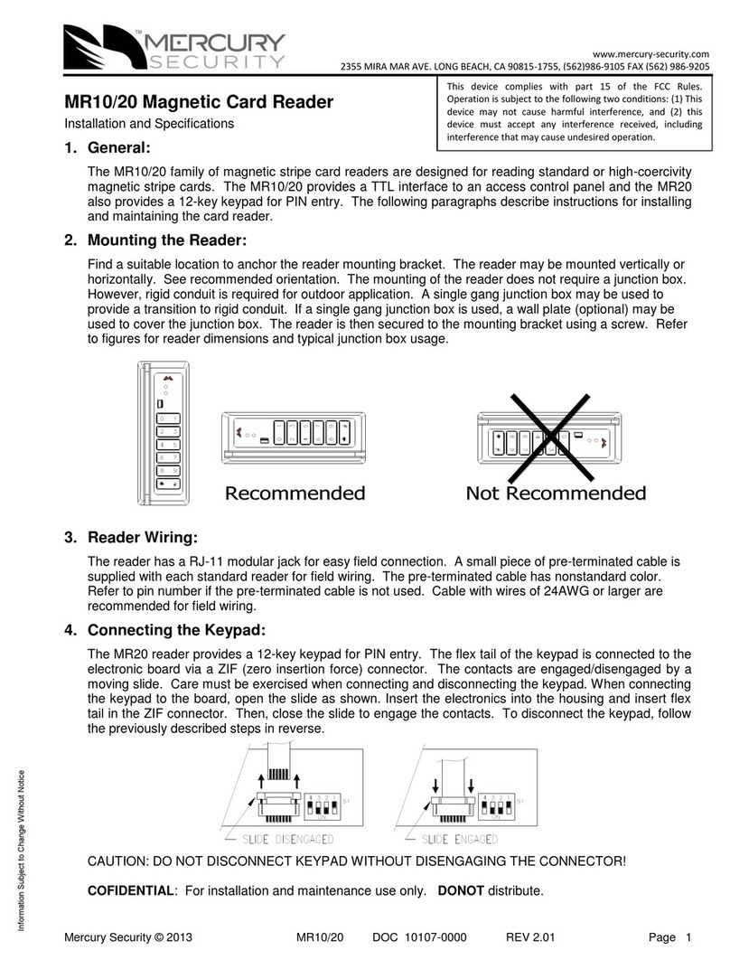 Mercury Security MR10 Installations and specifications